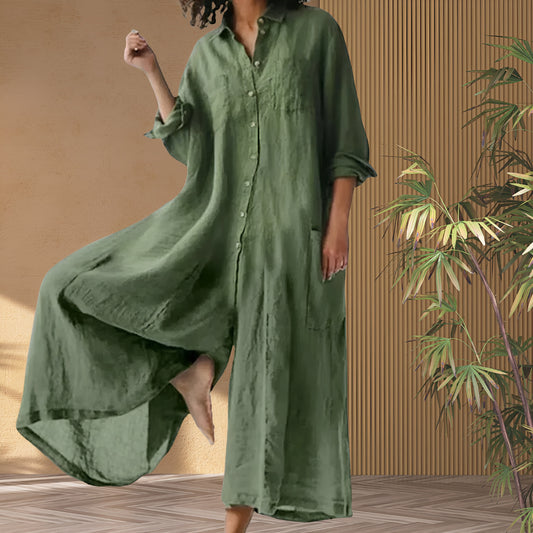 Liv™ | Lös jumpsuit i naturlig bomulls- och linnemix