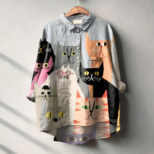 Lilia™ | Oversize-blus med karaktär och kattcharm